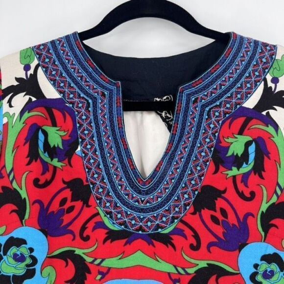 Taka by Takawear Women's Floral Split Neck Bohemian Cover Dress Blue Red large - Picture 3 of 14